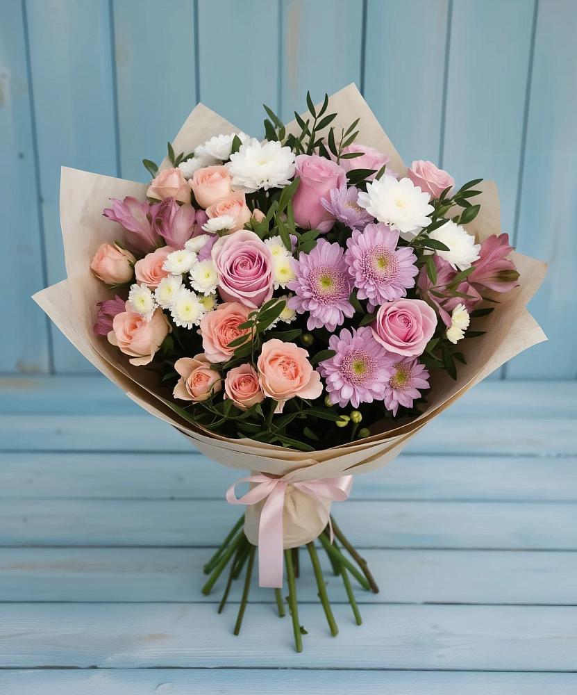 Букет цветов из: Хризантемы, Розы и Альстромерии в Шацке