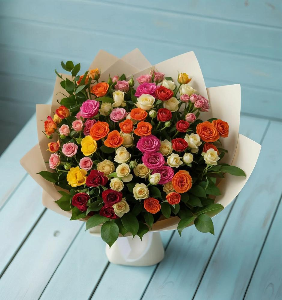 Букет Микс из разноцветных кустовых роз в Шацке
