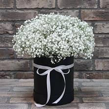 Цветочная композиция из Гипсофила в шляпной коробке в Шацке