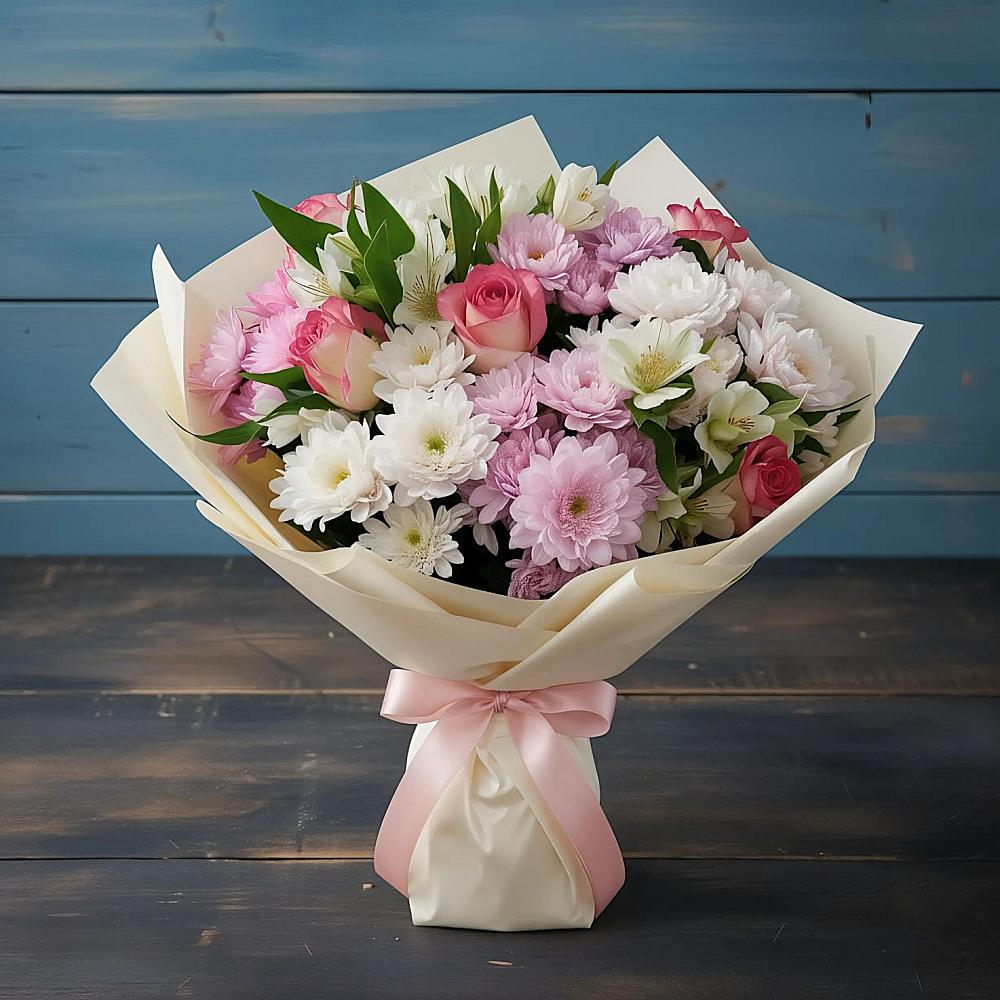 Букет цветов из: Хризантемы, Альстромерии и Розы в Шацке